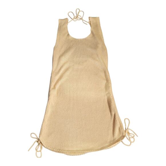 Jolie & Joy by FC Beige Knit Sleeveless Mini Dress Swim Cover Up Ruched Sides - Picture 9 of 11